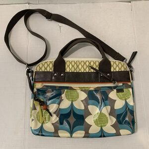 Vtg Fossil Key Per Laptop Bag School Floral Circle Coated Canvas Y2K 90s